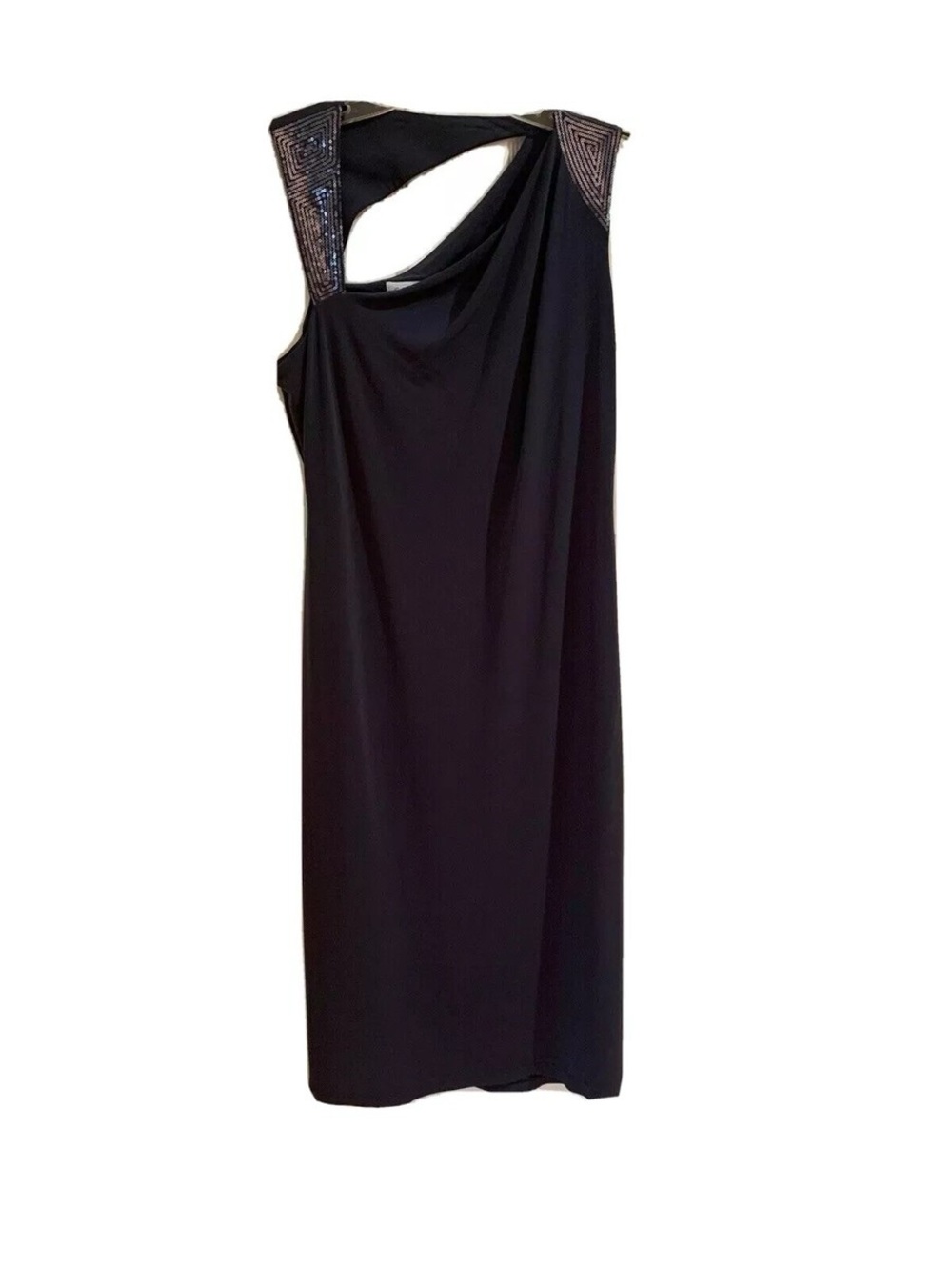 Calvin Klein Black Asymmetric Beaded Shoulder Dress Size 6 CD2A1UBD Like New